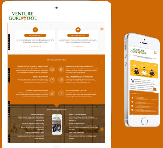 Venture Gurukool website on a tablet and a phone